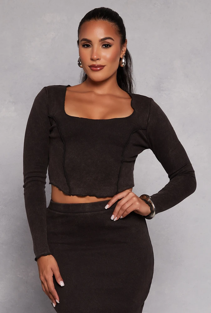 Womens Madden Girl Rib Knit Lettuce Edge Crop Top, Black, Size M