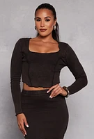 Womens Madden Girl Rib Knit Lettuce Edge Crop Top, Black, Size M