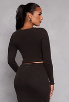 Womens Madden Girl Rib Knit Lettuce Edge Crop Top, Black, Size M
