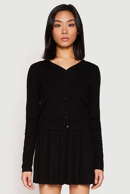 Womens Ribbed Knit Long Sleeve Cardigan, Black, Size S