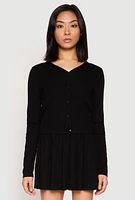 Womens Ribbed Knit Long Sleeve Cardigan, Black, Size S