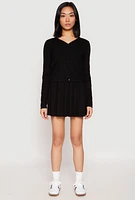 Womens Ribbed Knit Long Sleeve Cardigan, Black, Size S