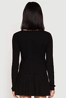 Womens Ribbed Knit Long Sleeve Cardigan, Black, Size S