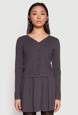 Womens Ribbed Knit Long Sleeve Cardigan, Grey,