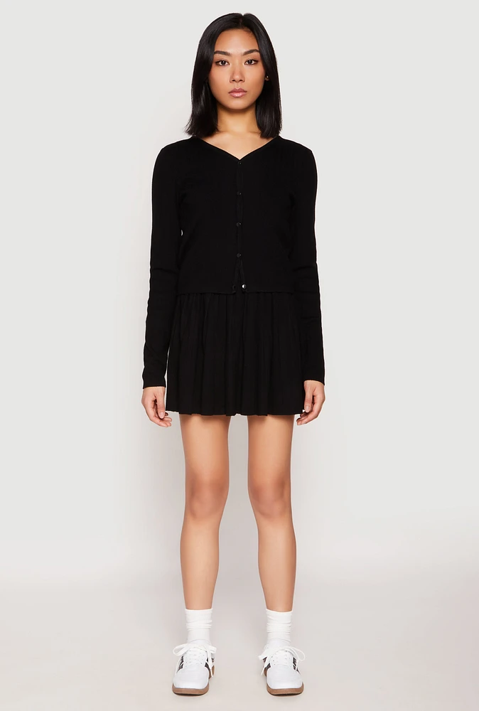 Womens High Waist Pleated Skirt, Black,
