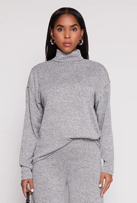 Womens Brushed Knit Long Sleeve Turtleneck Top, Grey, Size S