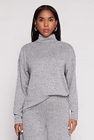 Womens Brushed Knit Long Sleeve Turtleneck Top, Grey, Size S