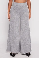 Womens Brushed Knit Wide Leg Pants, Grey, Size XL