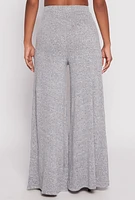 Womens Brushed Knit Wide Leg Pants, Grey, Size XL