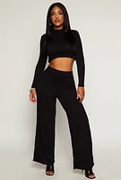 Womens Cable Knit Mock Neck Crop Top, Black, Size S