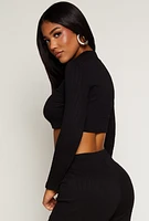 Womens Cable Knit Mock Neck Crop Top, Black, Size S