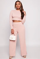 Womens Cable Knit Mock Neck Crop Top, Pink, Size M