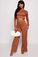 Womens Cable Knit Mock Neck Crop Top,