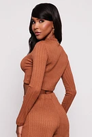 Womens Cable Knit Mock Neck Crop Top, M