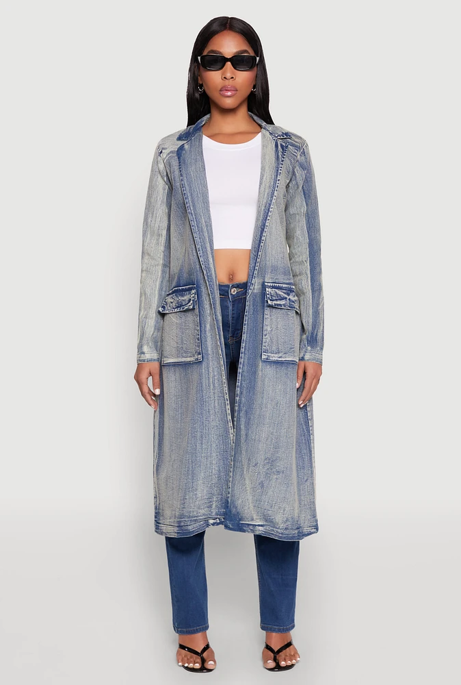 Womens Spoon Jeans Mineral Wash Denim Coat, Blue, Size M