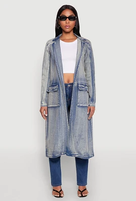 Womens Spoon Jeans Mineral Wash Denim Coat, Blue, Size M