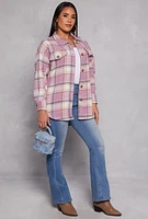 Womens Spoon Jeans Plaid Tunic Shirt, Purple, Size XL