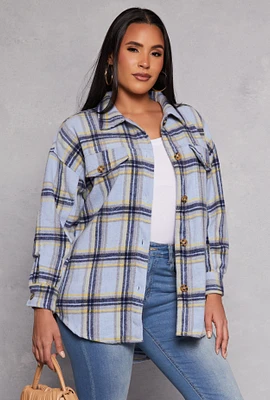 Womens Spoon Jeans Plaid Tunic Shirt, Blue, Size M