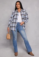 Womens Spoon Jeans Plaid Tunic Shirt, Blue, Size M