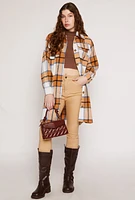 Womens Spoon Jeans Plaid Brushed Knit Long Shacket, M