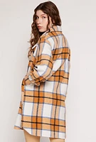 Womens Spoon Jeans Plaid Brushed Knit Long Shacket, M