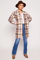 Womens Spoon Jeans Plaid Brushed Knit Long Shacket, Multi, Size S