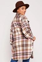 Womens Spoon Jeans Plaid Brushed Knit Long Shacket, Multi, Size S