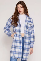 Womens Spoon Jeans Plaid Brushed Knit Long Shacket,