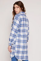 Womens Spoon Jeans Plaid Brushed Knit Long Shacket,