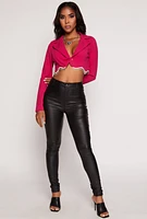 Womens Rhinestone Fringe Trim Cropped Blazer, Pink, Size S