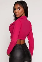 Womens Rhinestone Fringe Trim Cropped Blazer, Pink, Size S