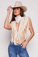 Womens Faux Suede Fringe Bolero Vest, S-M