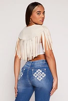 Womens Faux Suede Fringe Bolero Vest, S-M