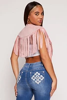 Womens Faux Suede Fringe Bolero Vest, Pink, Size L-XL