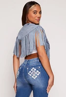 Womens Faux Suede Fringe Bolero Vest, Blue, Size S-M