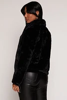 Womens Mock Neck Faux Fur Jacket,