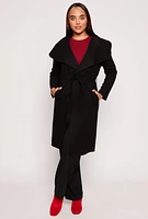 Womens Waterfall Collar Wrap Coat, Black, Size M