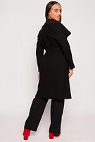Womens Waterfall Collar Wrap Coat, Black, Size M