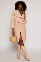 Womens Waterfall Collar Wrap Coat, Beige, Size L