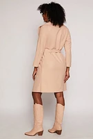 Womens Waterfall Collar Wrap Coat, Beige, Size S