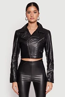 Womens Daisy Faux Fur Collar Faux Leather Jacket, Black, Size S