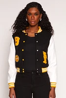 Womens Daisy B Initial Baseball Patch Varsity Jacket,