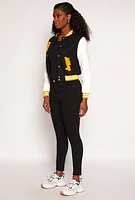 Womens Daisy B Initial Baseball Patch Varsity Jacket,