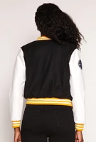 Womens Daisy B Initial Baseball Patch Varsity Jacket,