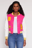 Womens Daisy B Initial Baseball Patch Varsity Jacket,