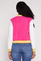 Womens Daisy B Initial Baseball Patch Varsity Jacket,