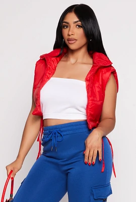Womens Daisy Side Tie Cropped Puffer Vest,