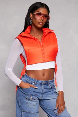 Womens Daisy Side Tie Cropped Puffer Vest,