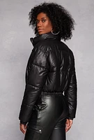 Womens Daisy Faux Leather Puffer Jacket,