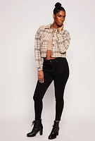 Womens Cropped Plaid Shacket, S